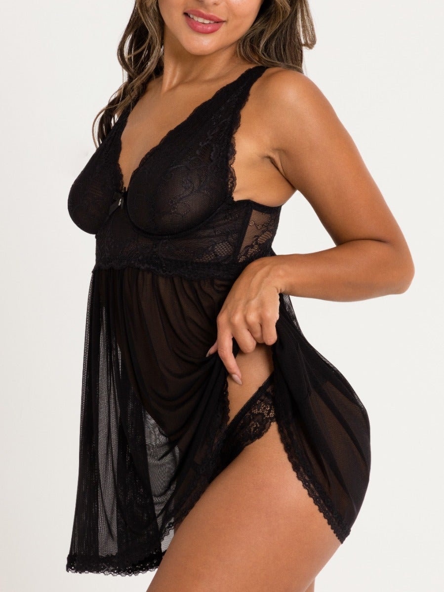 Lovehoney Love Me Soft-Cup Babydoll-Set, Schwarz - One size - Amorana