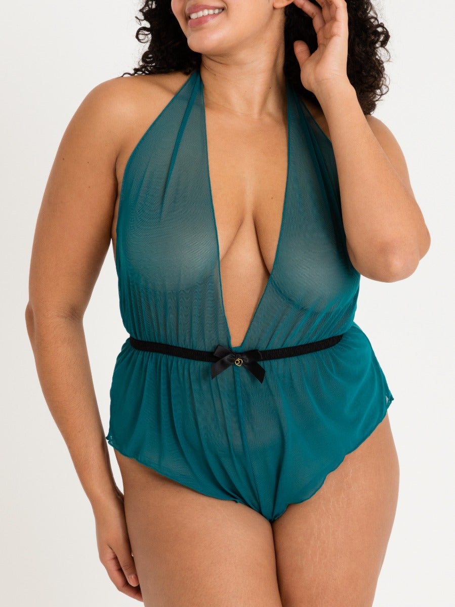 Lovehoney Barely There Ouvert-Body, Petrol - Plus Size - Amorana