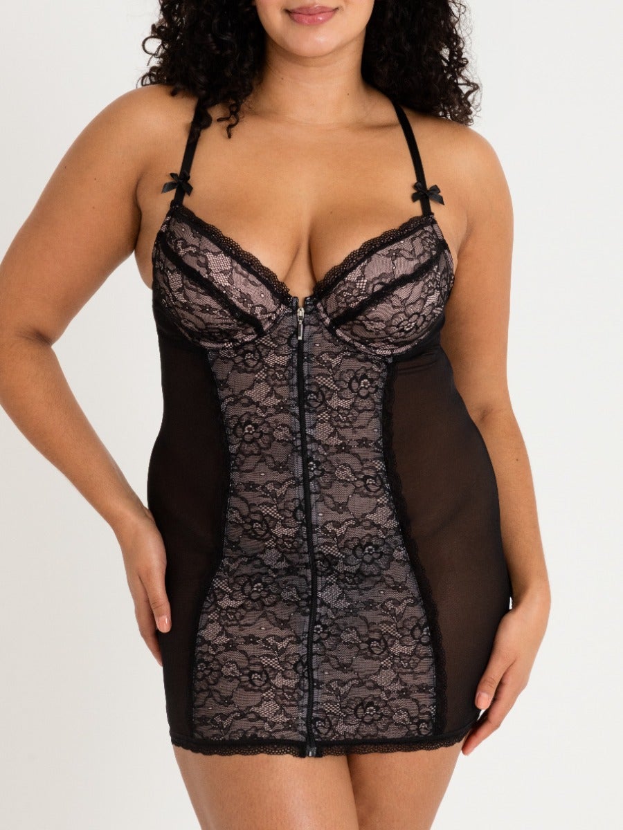 Lovehoney Entice Me Spitzenkleid, Schwarz - 3X / 4X - Amorana