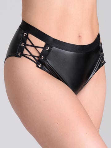 Lovehoney Fierce Leather-Look Lace-Up Open Back Crotchless Knickers