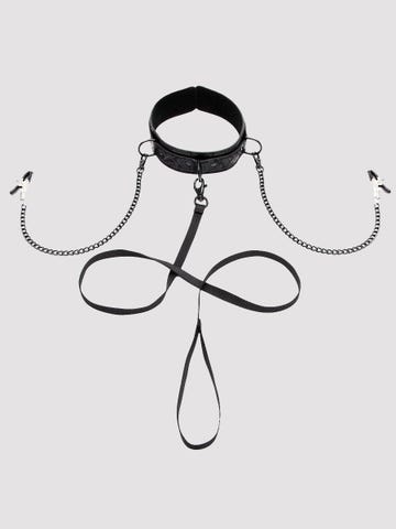 bondage boutique black rose collar with nipple clamps amorana