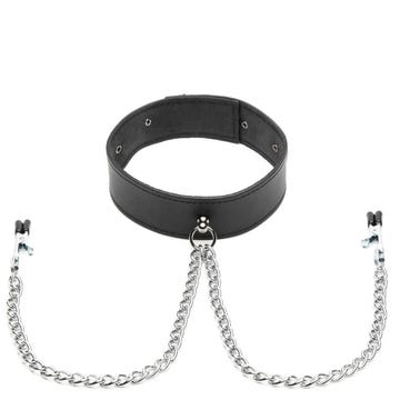 Bondage Boutique Advanced Leather Collar with Nipple Clamps amorana