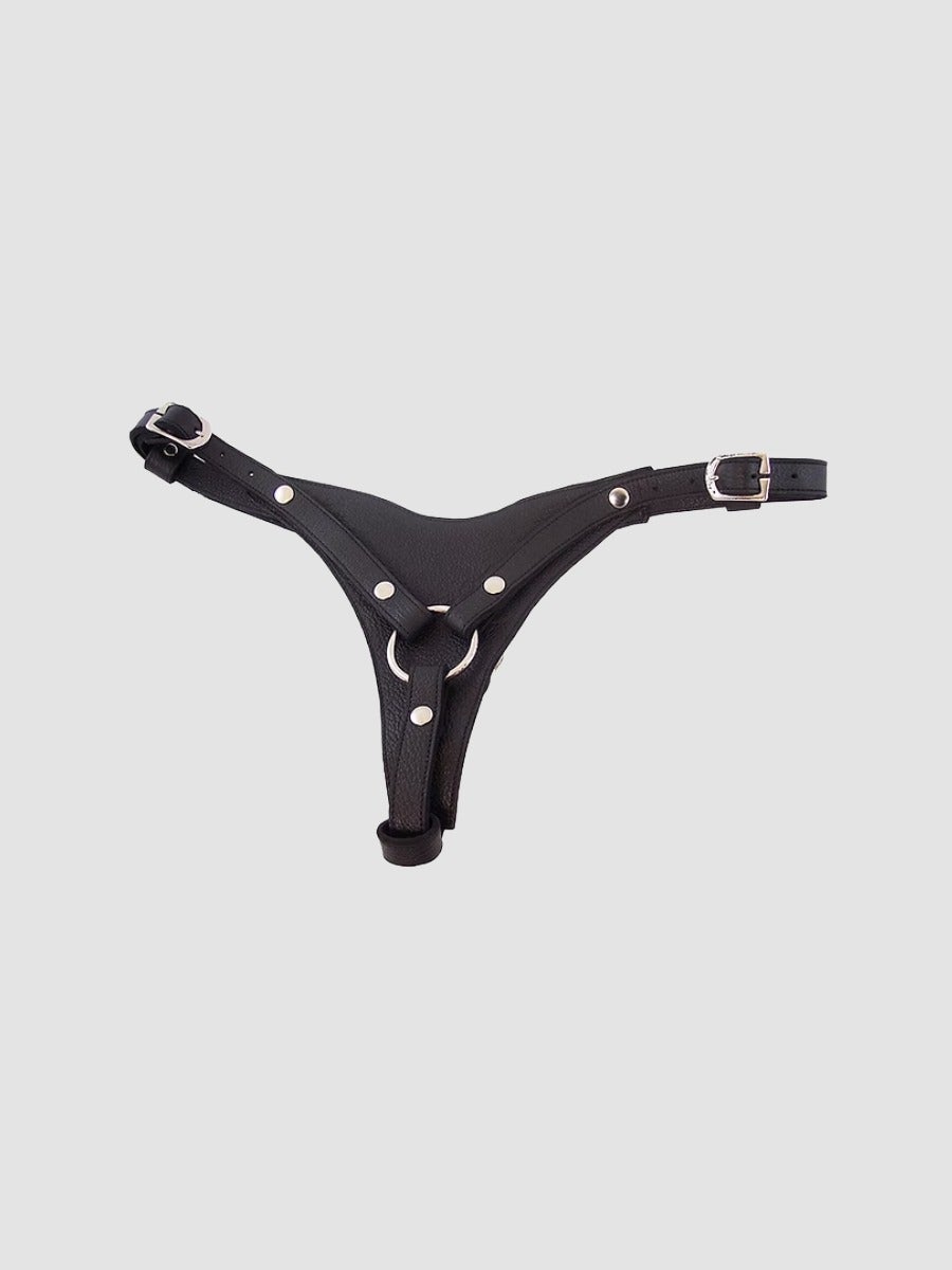 Rouge Leather Female Dildo Harness With Two O-Rings (45mm & 50mm), Farbe: Schwarz, Schwarz - Amorana