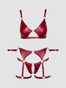 Cottelli Mattes Ensemble Soutien-Gorge Effet Mouillé avec Entrejambe Ouvert et Menottes