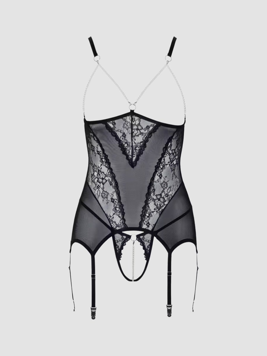 Cottelli Lace and Pearl Basque Set, Farbe: Schwarz, Grösse: S, S - Amorana