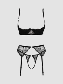 Cottelli Lace Bra Set with Open Crotch