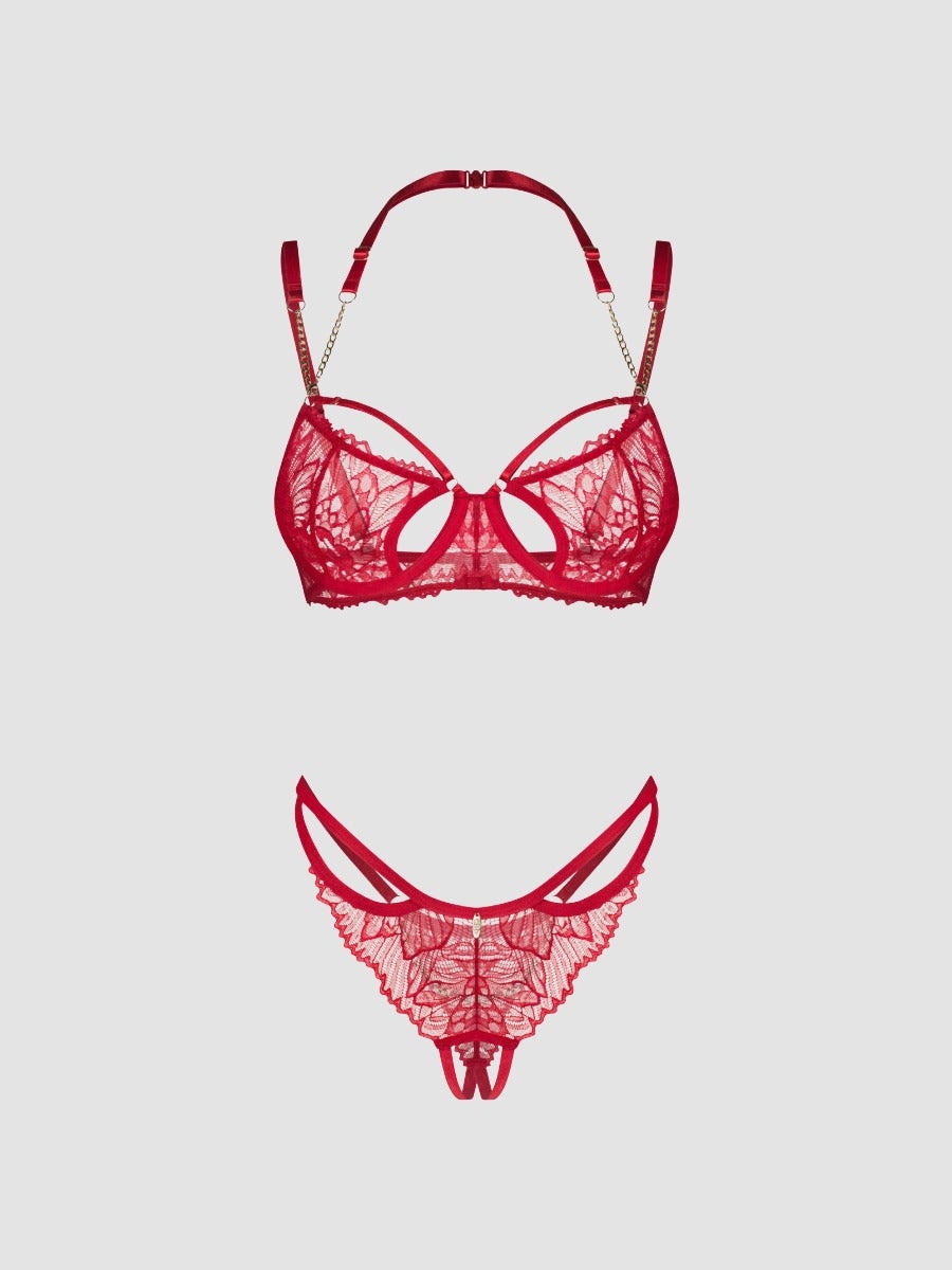 Obsessive Matildea Lace Crotchless Bra Set, Farbe: Rot, Grösse: L/XL, L/XL - Amorana