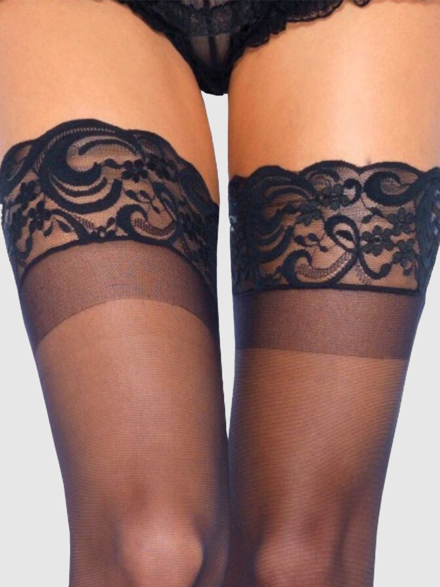 Image of Leg-avenue Stay-up Halterlose Strümpfe, Schwarz, Textil - Amorana