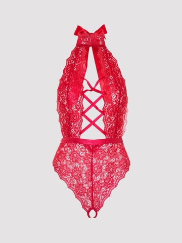 leg avenue floral lace open body in rot packshot bild von vorne amorana