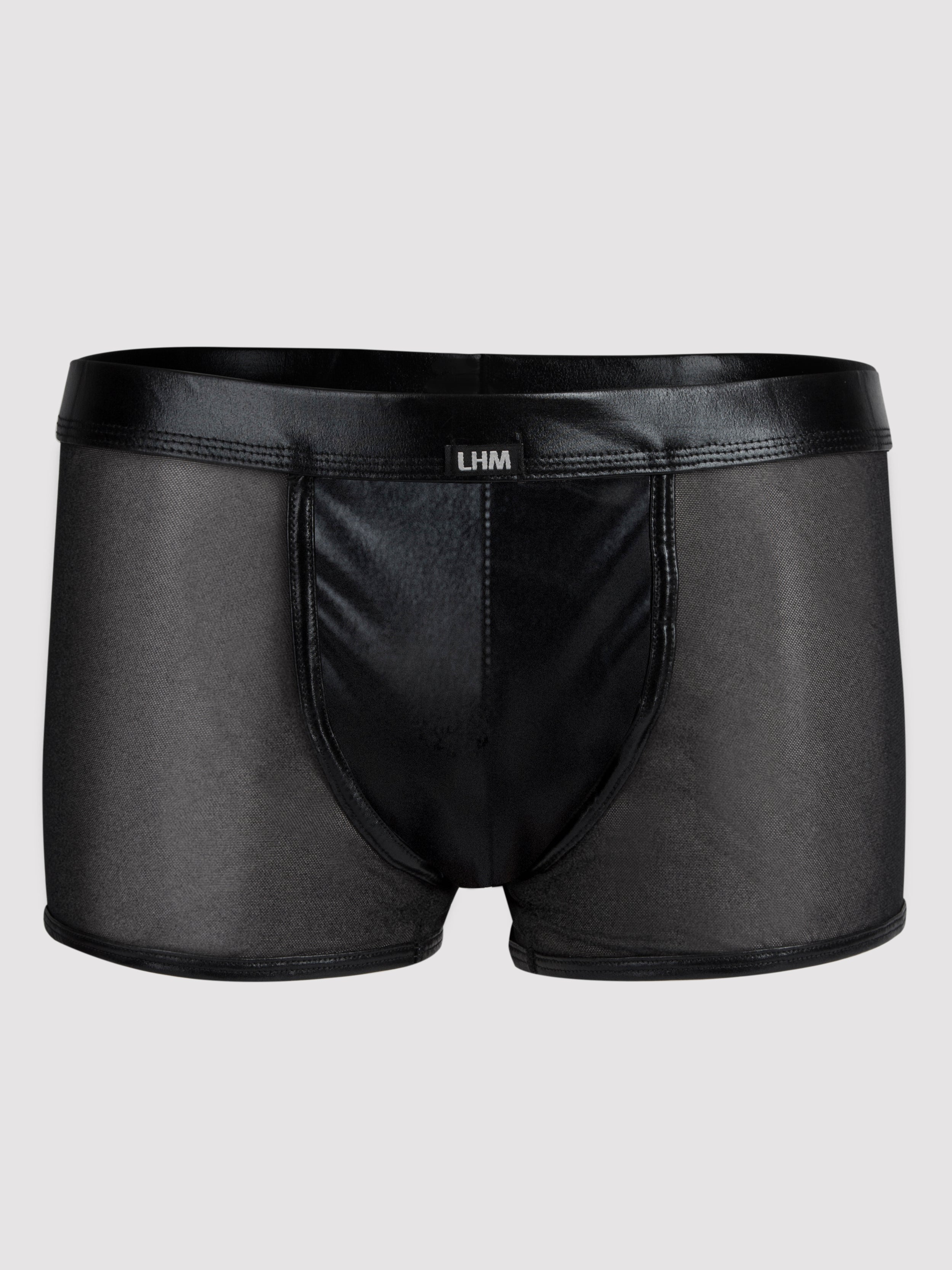 LHM Boxershorts in Lackoptik mit Netz, Schwarz - S / M - Amorana
