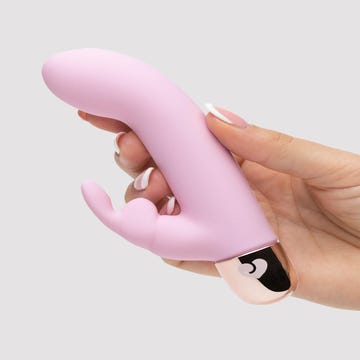 Lovehoney Frisky 10 Function Silicone Rabbit Vibrator rosa amorana hand