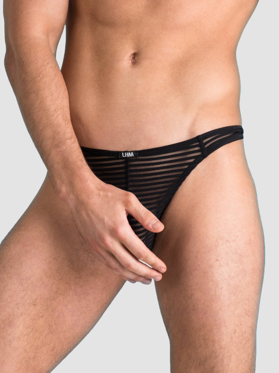 LHM gestreifter Tanga aus Mesh, Schwarz - L / XL - Amorana