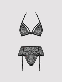 obsessive bailey dessous set 3-teilig schwarz closeup vorne Amorana