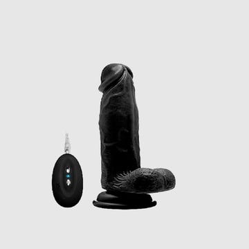 realrock realistic cock realistischer dildo mit vibration und hoden schwarz 20cm amorana