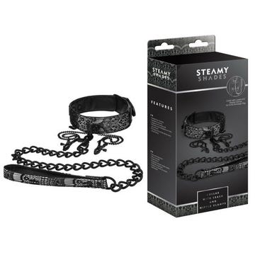 steamy shades collar with leash and nipple clamps amorana