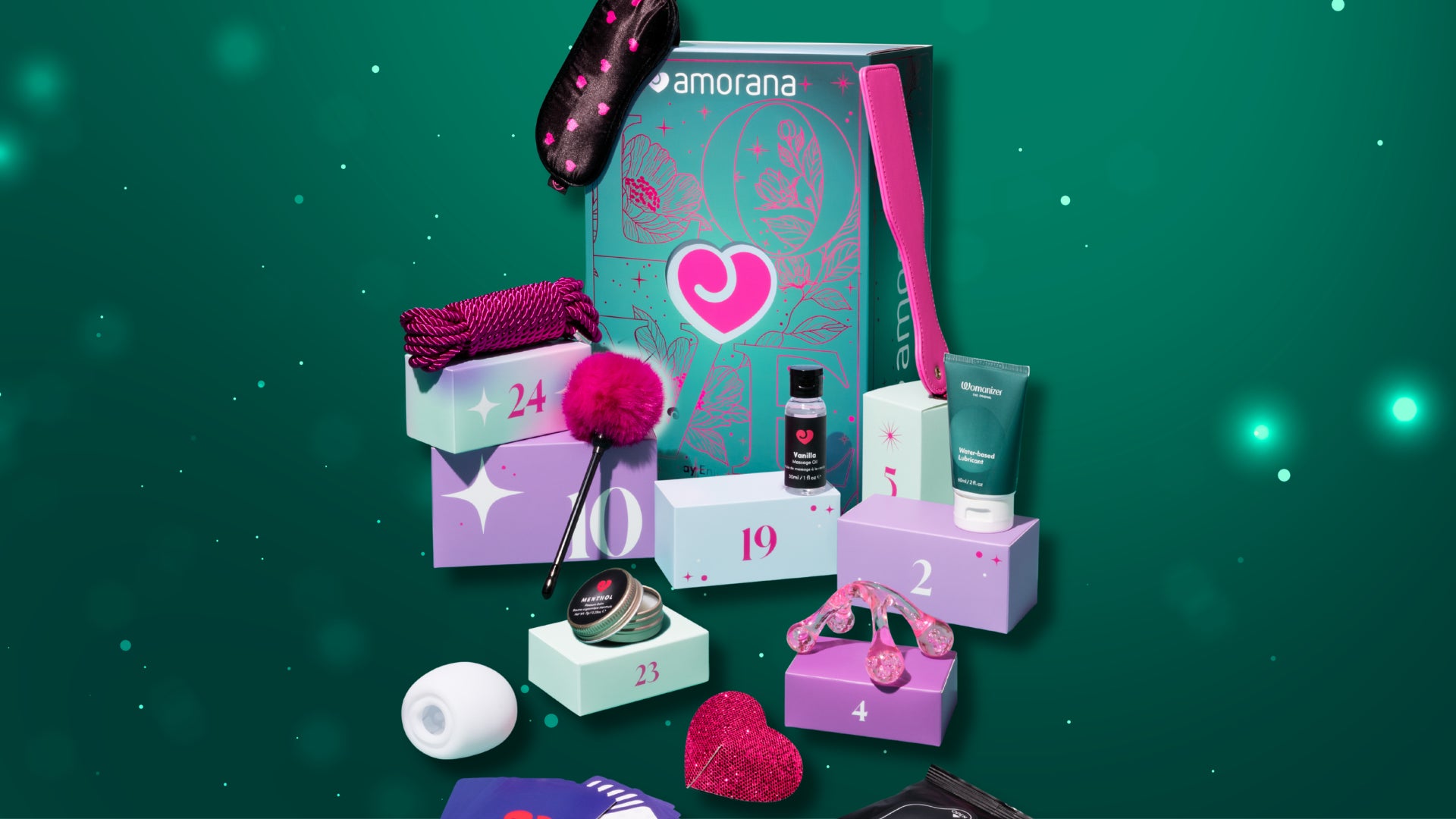 Calendrier de l'Avent Amorana Deluxe 2026 ouvert, avec des toys haut de gamme, des accessoires et 24 surprises