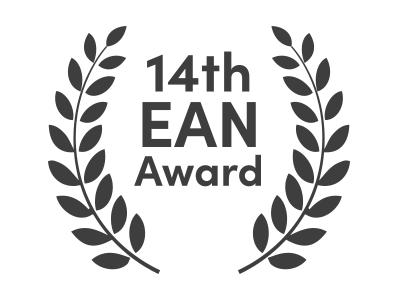 A black illustration of an wards wreath: "14th Annual EAN Award"