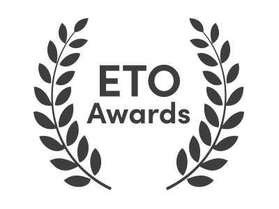 A black illustration of an wards wreath: "ETO Awards"