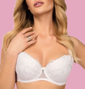 A model wearing a white bra