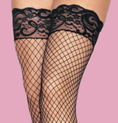 A model wearing black fishnet stockings