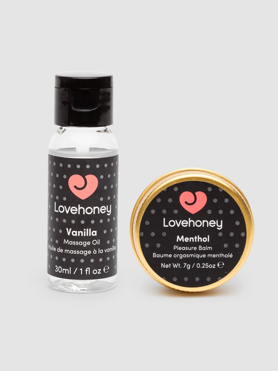 Huile de massage (vanille) et baume orgasmique (menthe)