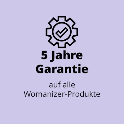 Text: "5 Jahre Garantie auf alle Womanizer-Produkte" 