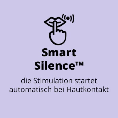 Text: "Smart Silence; die Stimulation startet automatisch bei Hautkontakt"